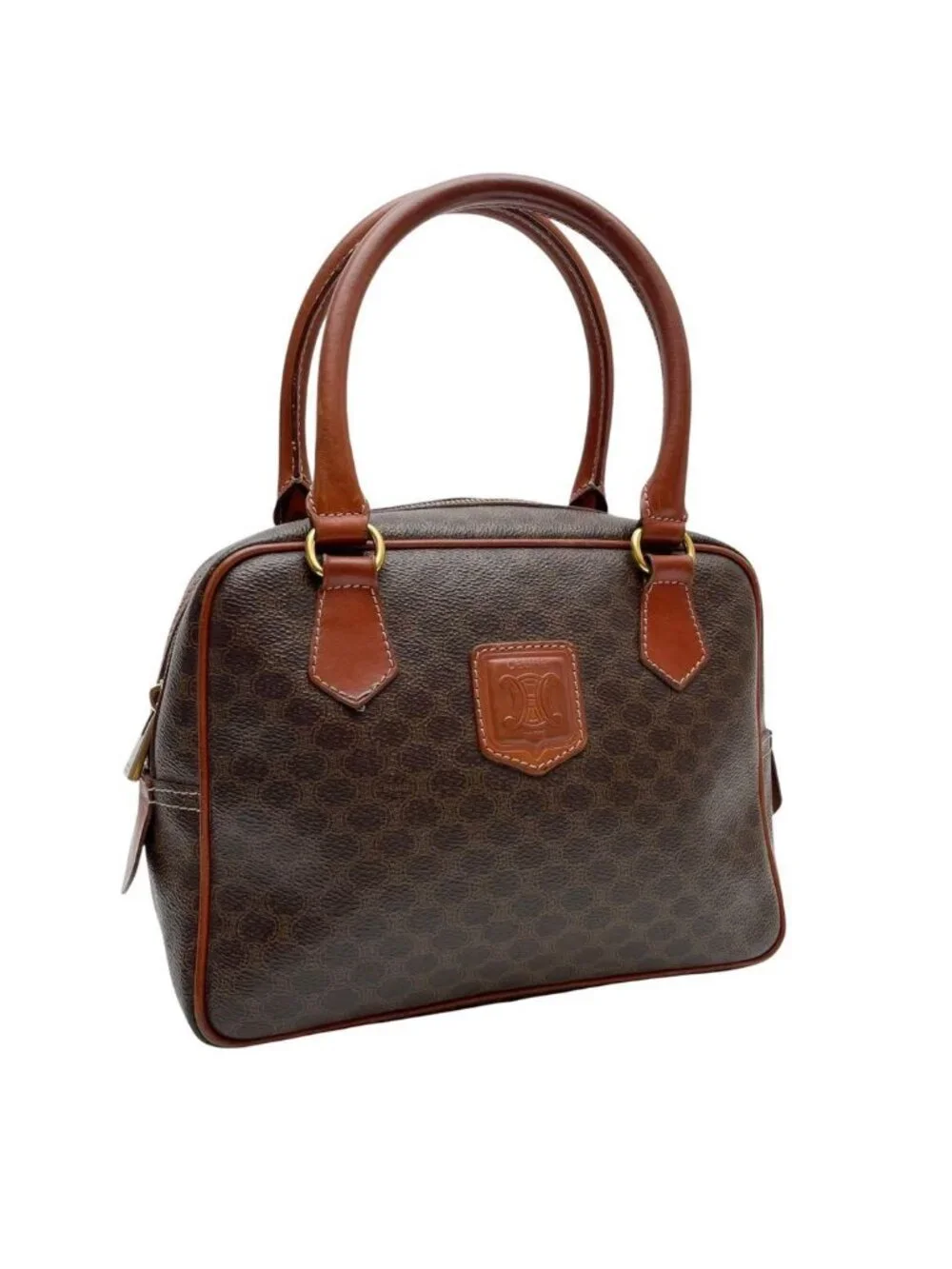 Celine Leather Macadam Triomphe Logo Hand Bag Brown